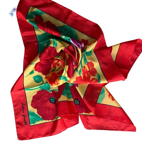 Laura Geraldi silky polyester scarf bright colorful flowers large 30" square - Picture 6 of 8